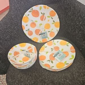 NWT Set Of 4 Orange Plates & Bowls Summer Fruit Hobby Lobby Melamine